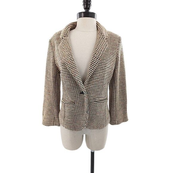 Cartonnier Women's Cream and Black Single Button Tweed Blazer Size Large - Picture 1 of 13